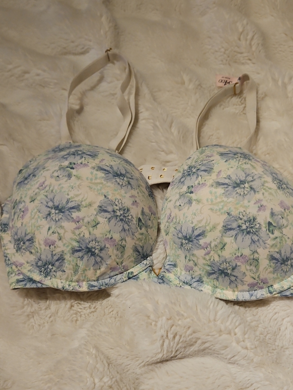 Victoria's Secret Floral Light Blue/Cream Push-Up Bra w/Pastels & Gold Hardware